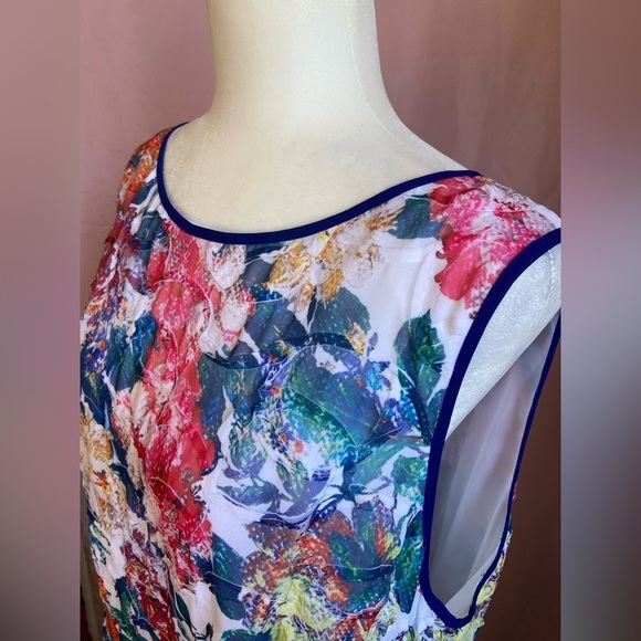 Adrianna Papell Floral Print Asymmetrical Fit & Flare Dress Lettuce Trim - Picture 7 of 14